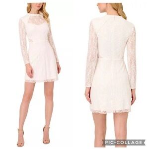 Adrianna Papell Illusion Neck Beaded Lace‎ Dress Ivory 16